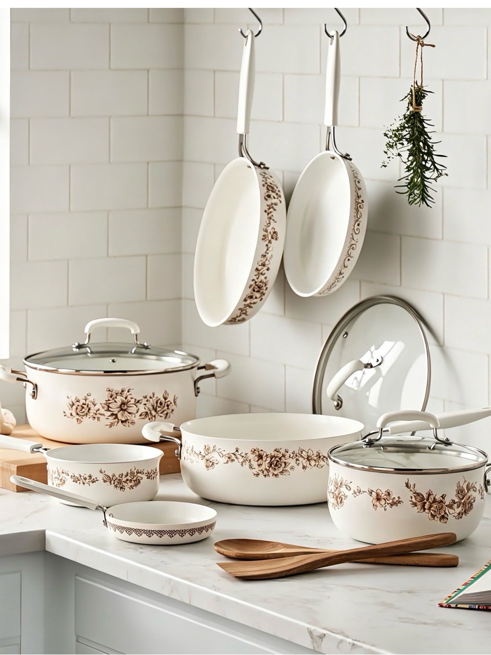 The Pioneer Woman Agatha Brown Floral Cookware Set